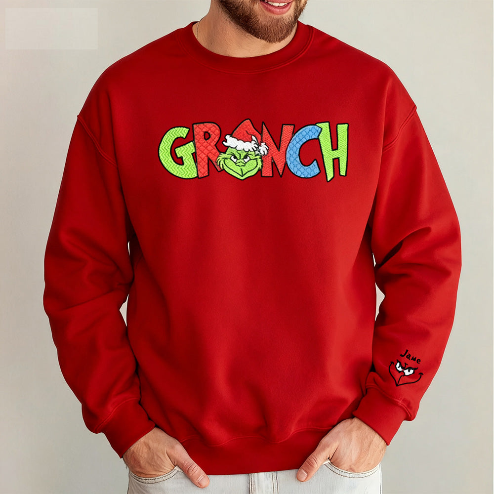 Christmas themed shirt,Fun Christmas gift, Christmas Embroidered Shirt, exquisite Grinch embroidered shirt, a great gift for a family atmosphere.