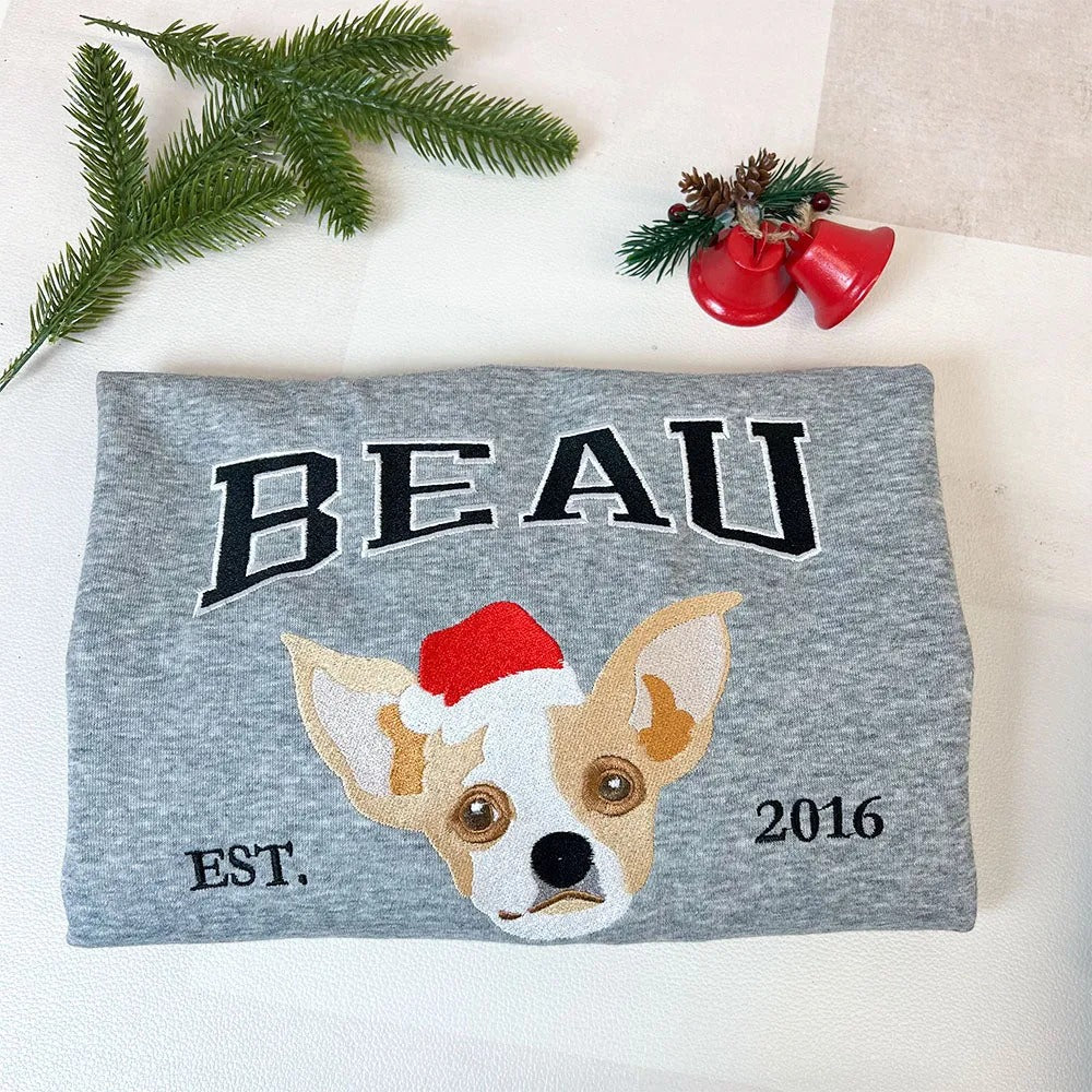 Custom Christmas Embroidered Hoodie/Sweatshirt With Pet Portrait