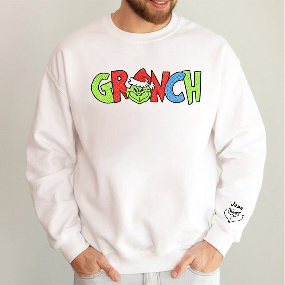 Christmas themed shirt,Fun Christmas gift, Christmas Embroidered Shirt, exquisite Grinch embroidered shirt, a great gift for a family atmosphere.