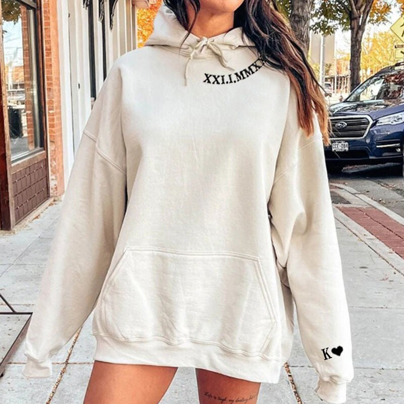 Personalized  Sweatshirt Embroidered Roman Numeral Date and Initial Unique Gift for Anniversary