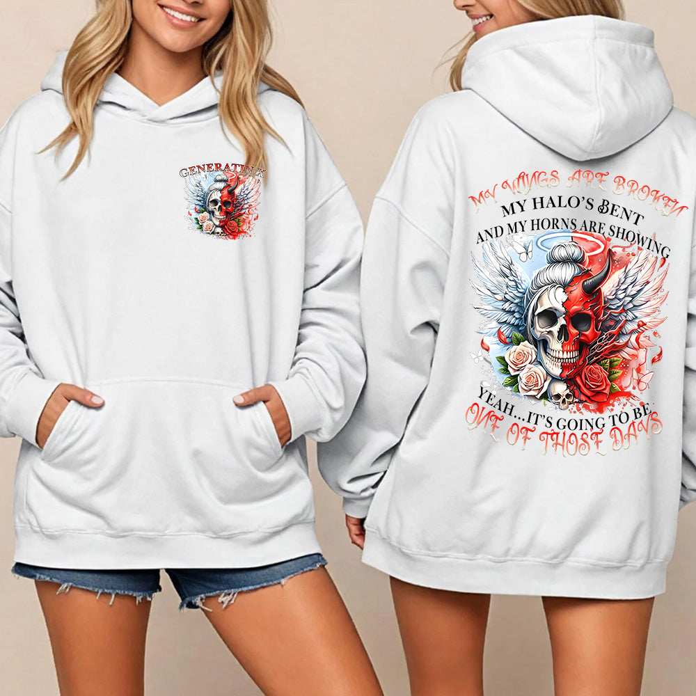 MY WINGS ARE BROKEN, MY HALO'S BENT AND MY HORNS ARE SHOWING,YEAH...IT'S GOING TO BE ONE OF THOSE DAYS shirt.Customize Gen X Shirt.