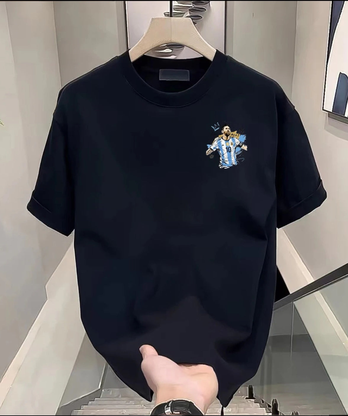 100% Cotton Heavyweight Short-Sleeve T-Shirt—Unisex Round-Neck, Loose-Fit Messi Style