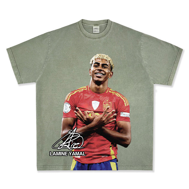 2026 New Yamal Printed, Washed, Distressed Heavyweight 100% Cotton Long-Sleeve T-Shirt