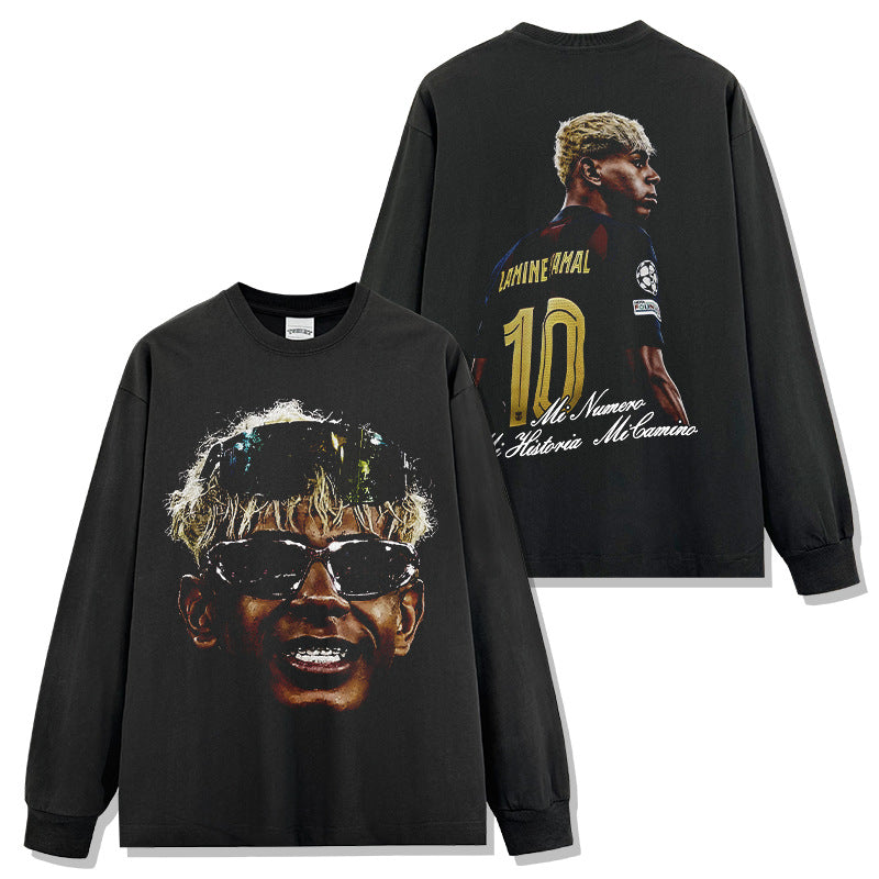 2026 New Yamal Distressed Soccer Print Fashion Brand T-Shirts, Long-Sleeve Sweatshirts, and Hoodies