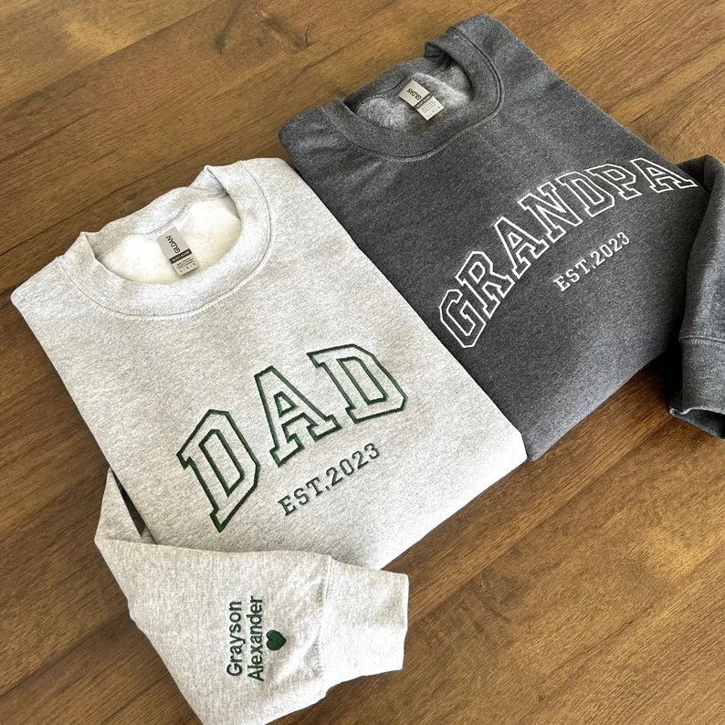 Custom Embroidered Sweatshirt with your child's name and heart on the sleeve as a Parents' Memorial Day