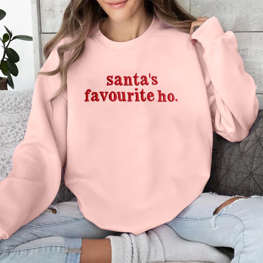 Christmas themed shirt,Christmas Embroidered Shirt, "santa's favourite ho."shirt.