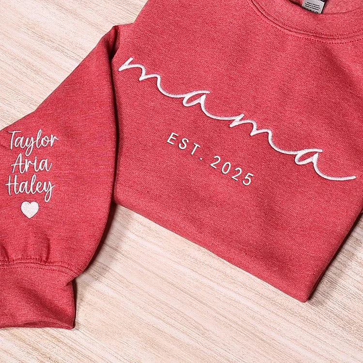 Embroidered Sweatshirt For Mom, Embroidered MAMA Est Sweatshirt, Embroidered Mama Pullover, Christmas Gift for Mom, New Mom Gift