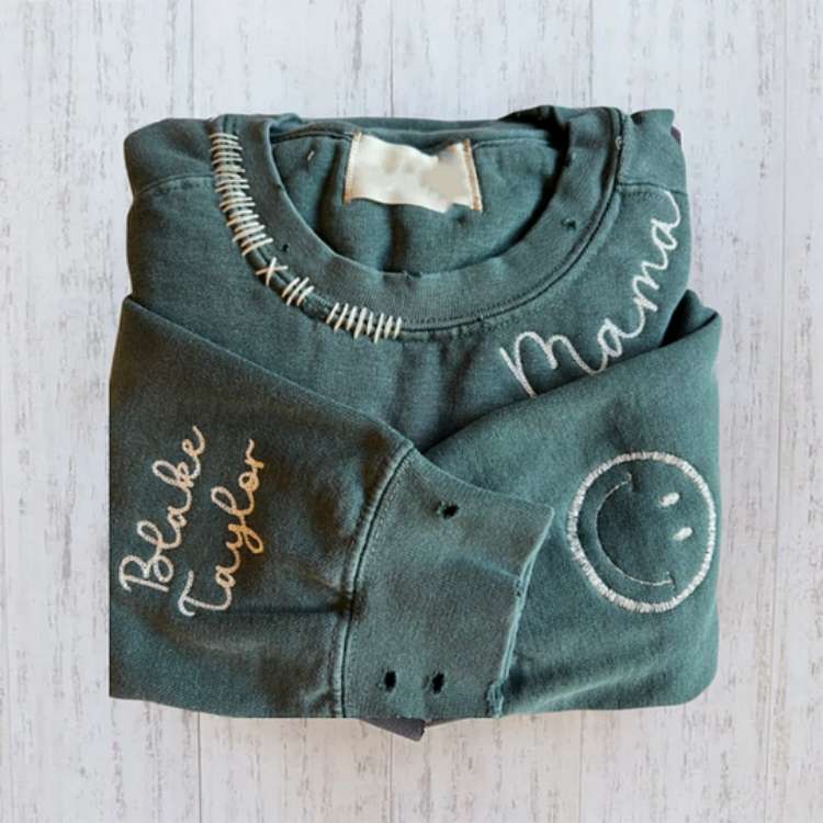 Vintage Custom Crew- Personalized Embroidered Hand Distressed Crew Neck Sweatshirt