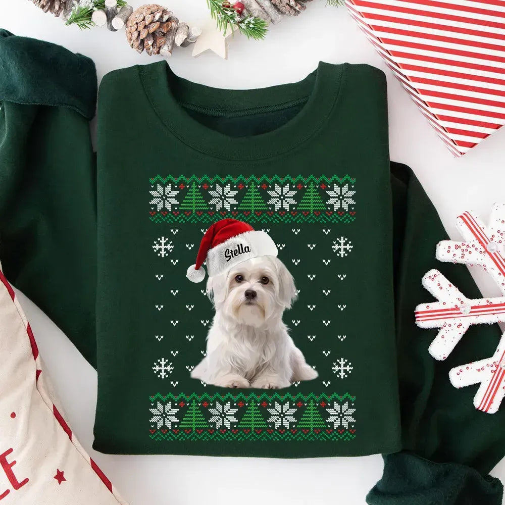 Custom Pet Christmas Ugly Sweater, Custom Dog Name HoodieShirt/Crewneck/Hoodie