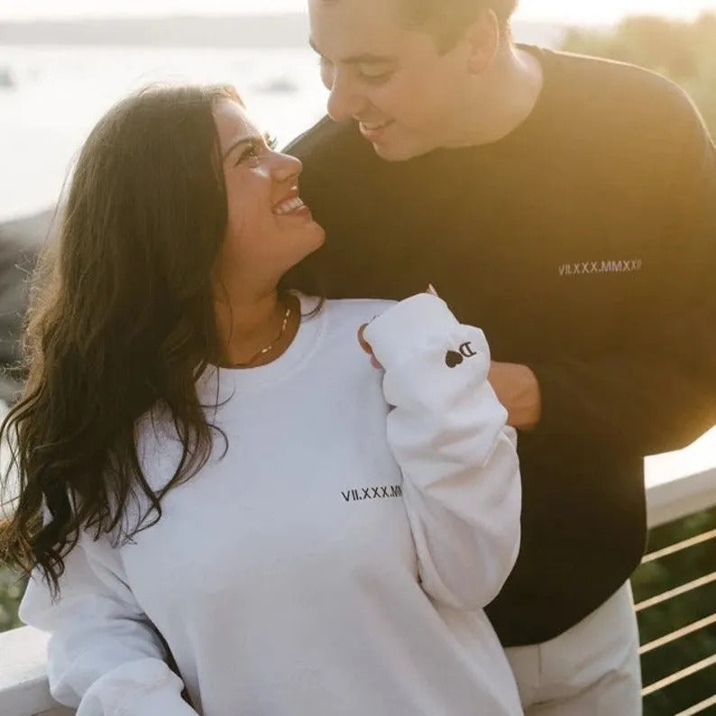 Cutest  Custom Embroidered Roman Numeral Date Couple's Sweatshirt