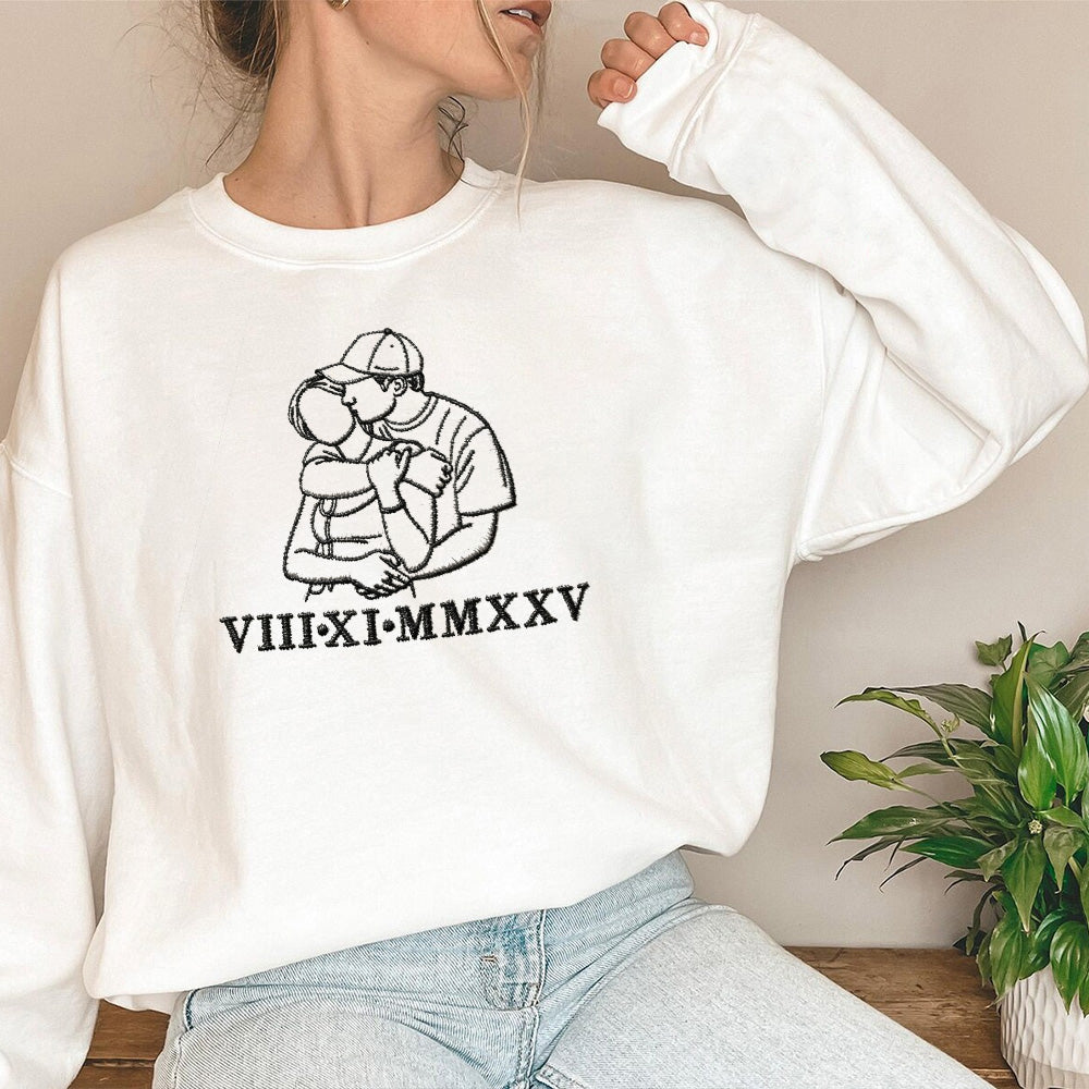 Embroidered shirts for couples, upload photos to design embroidered images, Personalized Couples Gifts.