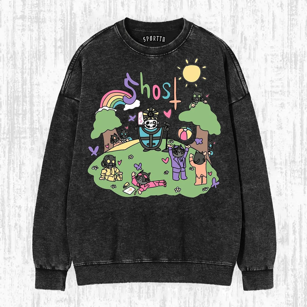 Funny Ghost Washed Graphic T-Shirt