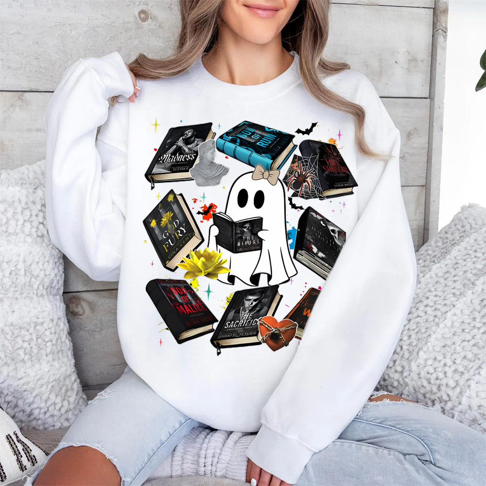 Cute Ghost Reading Books Halloween Graphic Tee