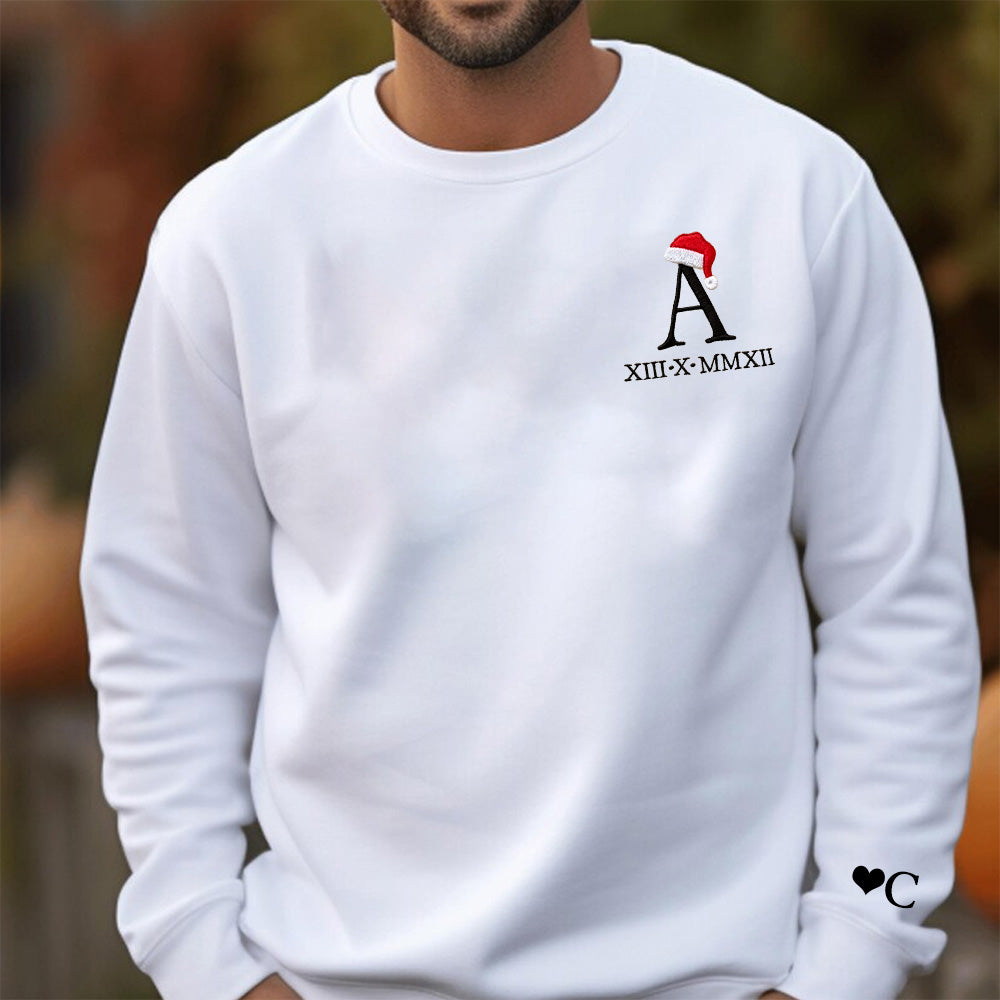 Christmas themed shirt,Christmas Embroidered Shirt,Personalized Couples Gifts,Christmas hat with Roman numeral embroidery.