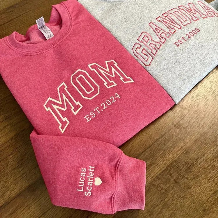 Custom Embroidered Sweatshirt with your child's name and heart on the sleeve as a Parents' Memorial Day
