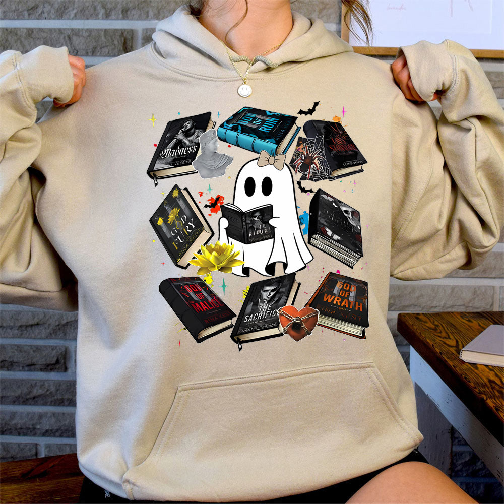 Cute Ghost Reading Books Halloween Graphic Tee