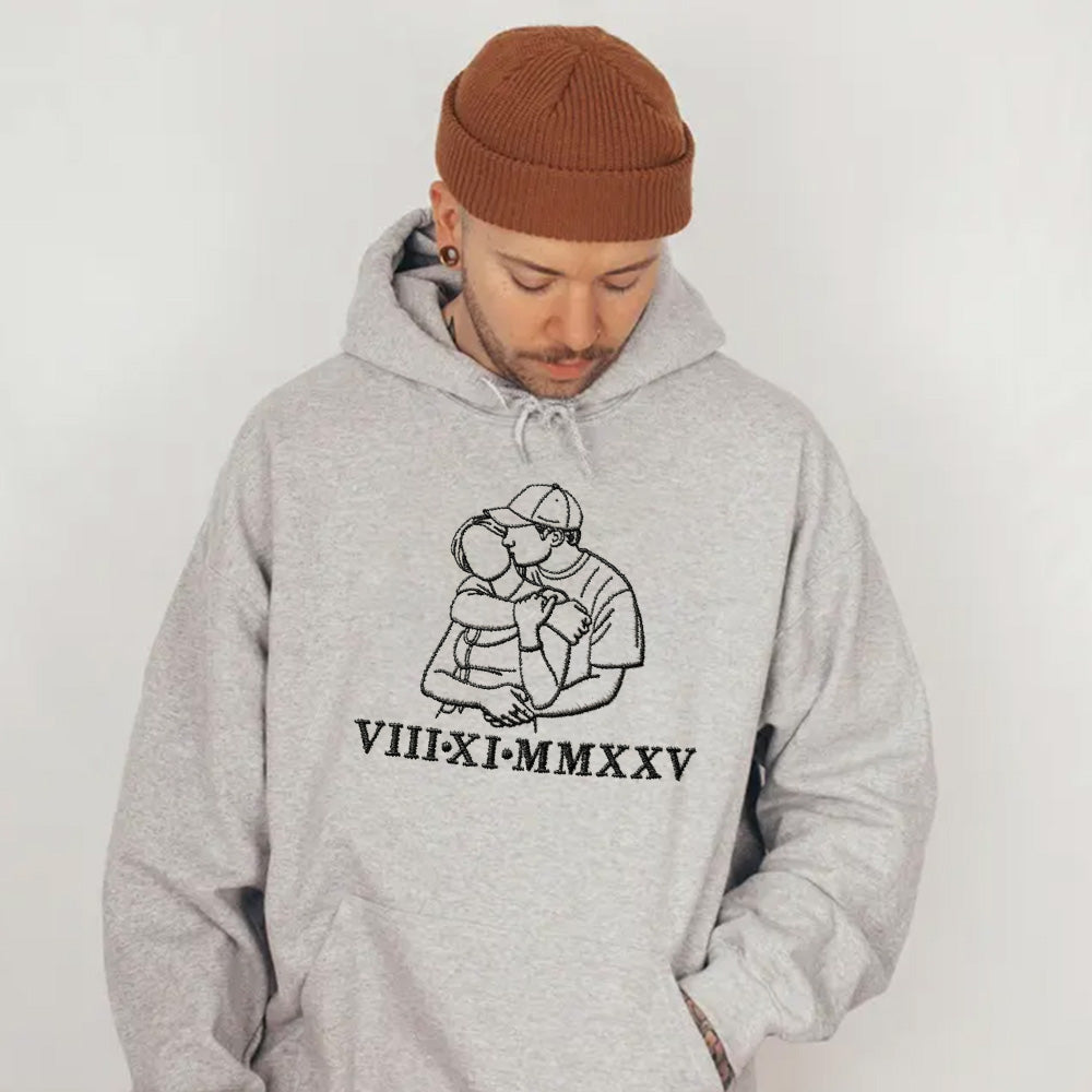 Embroidered shirts for couples, upload photos to design embroidered images, Personalized Couples Gifts.