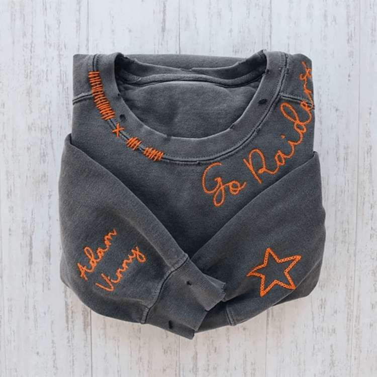Vintage Custom Crew- Personalized Embroidered Hand Distressed Crew Neck Sweatshirt