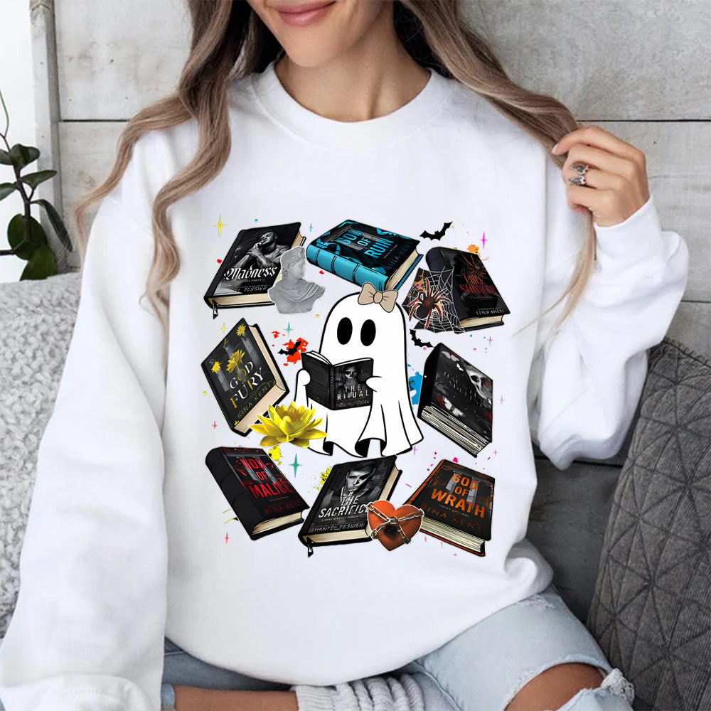 Cute Ghost Reading Books Halloween Graphic Tee