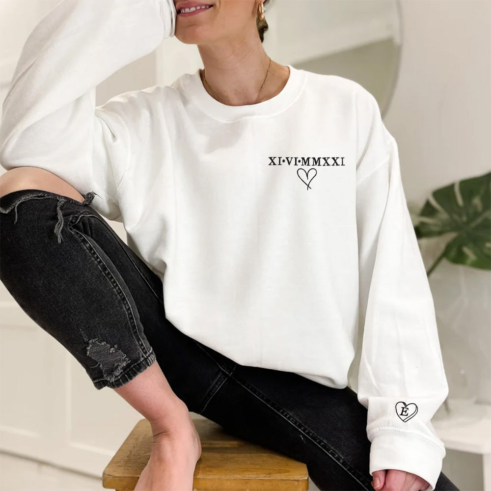 Personalised Roman Numerals with Eachothers Initials into the Heart Outline