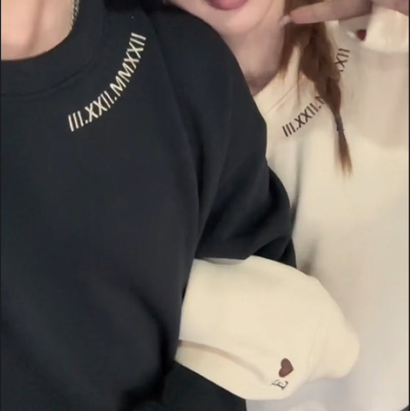 Custom Roman Numeral Embroidered Matching Sweatshirt, Personalized Couples Gifts