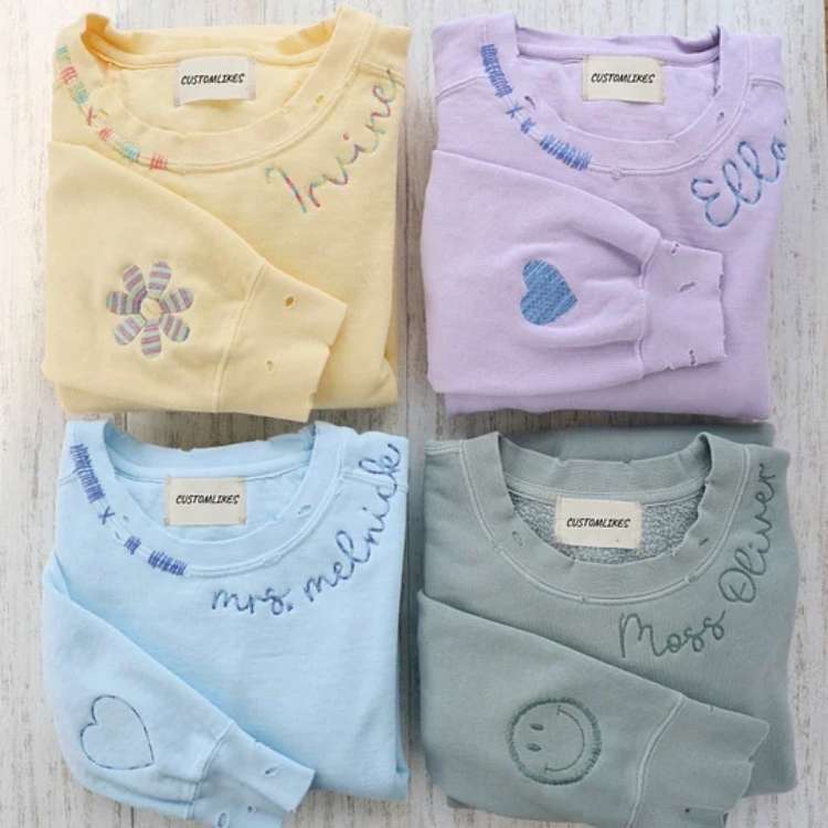 Vintage Custom Crew- Personalized Embroidered Hand Distressed Crew Neck Sweatshirt