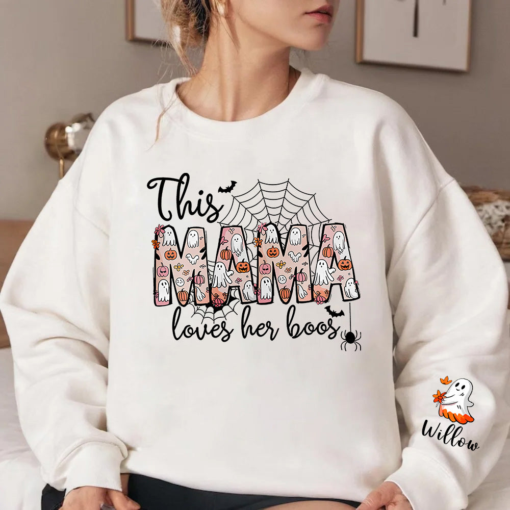 Personalized Spooky Mama Halloween Sweatshirt Custom Kids' Names on Sleeve, Halloween Party Gift for Mom,custom Shirt.