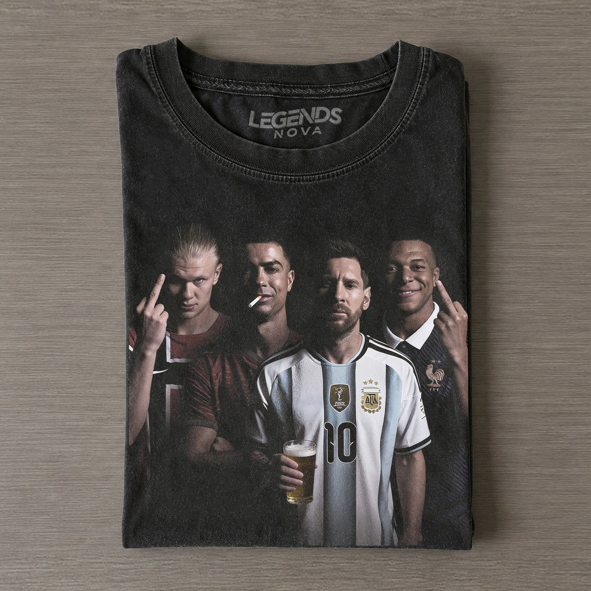 Haaland Ronaldo Messi Mbappe Dark Street Style Collage Tee