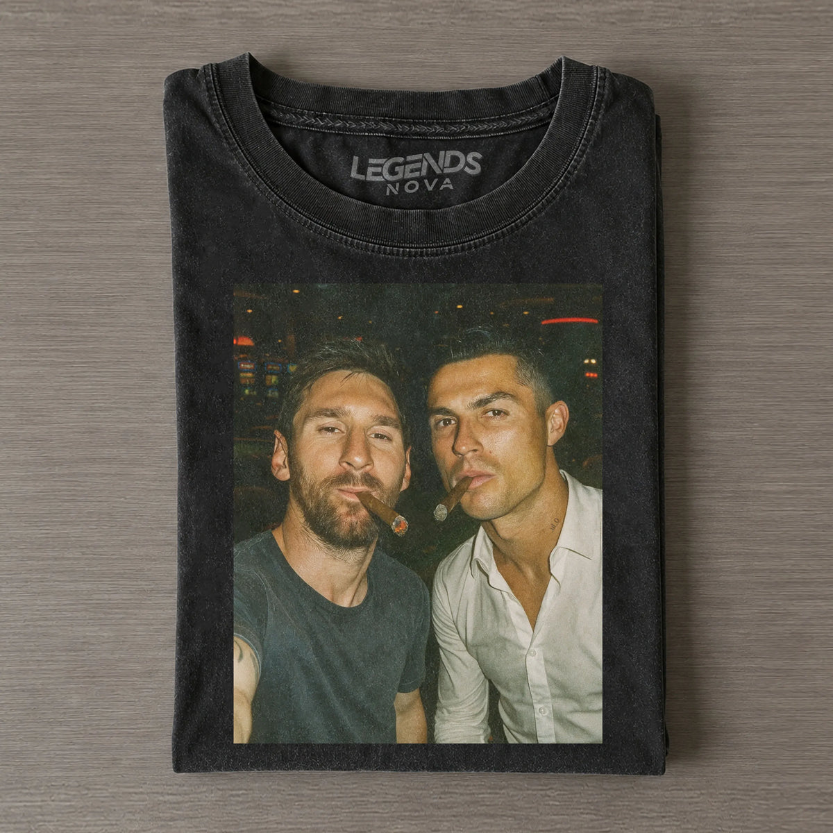Vintage Messi & Ronaldo Cigar Selfie Two GOATs T-Shirt