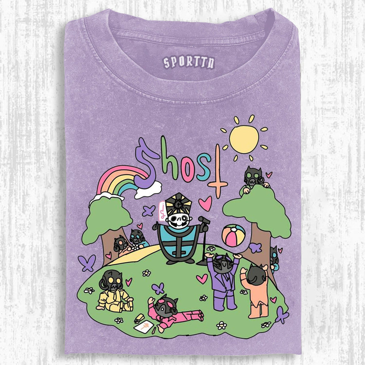 Funny Ghost Washed Graphic T-Shirt