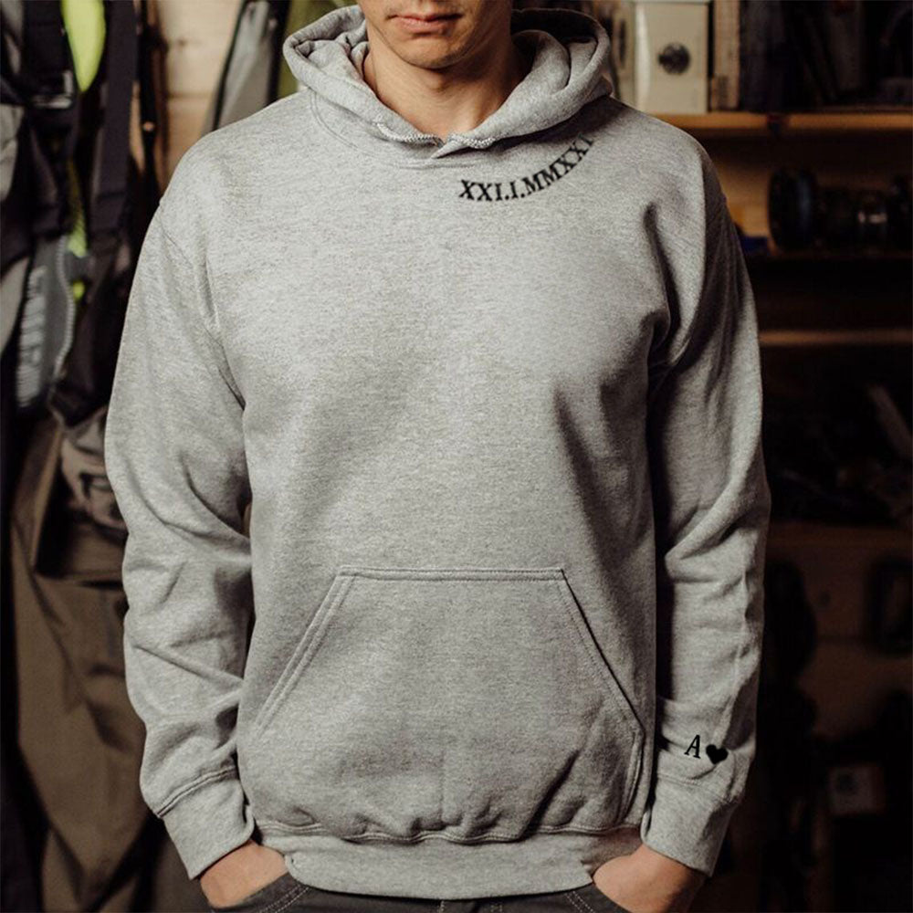 Personalized  Sweatshirt Embroidered Roman Numeral Date and Initial Unique Gift for Anniversary