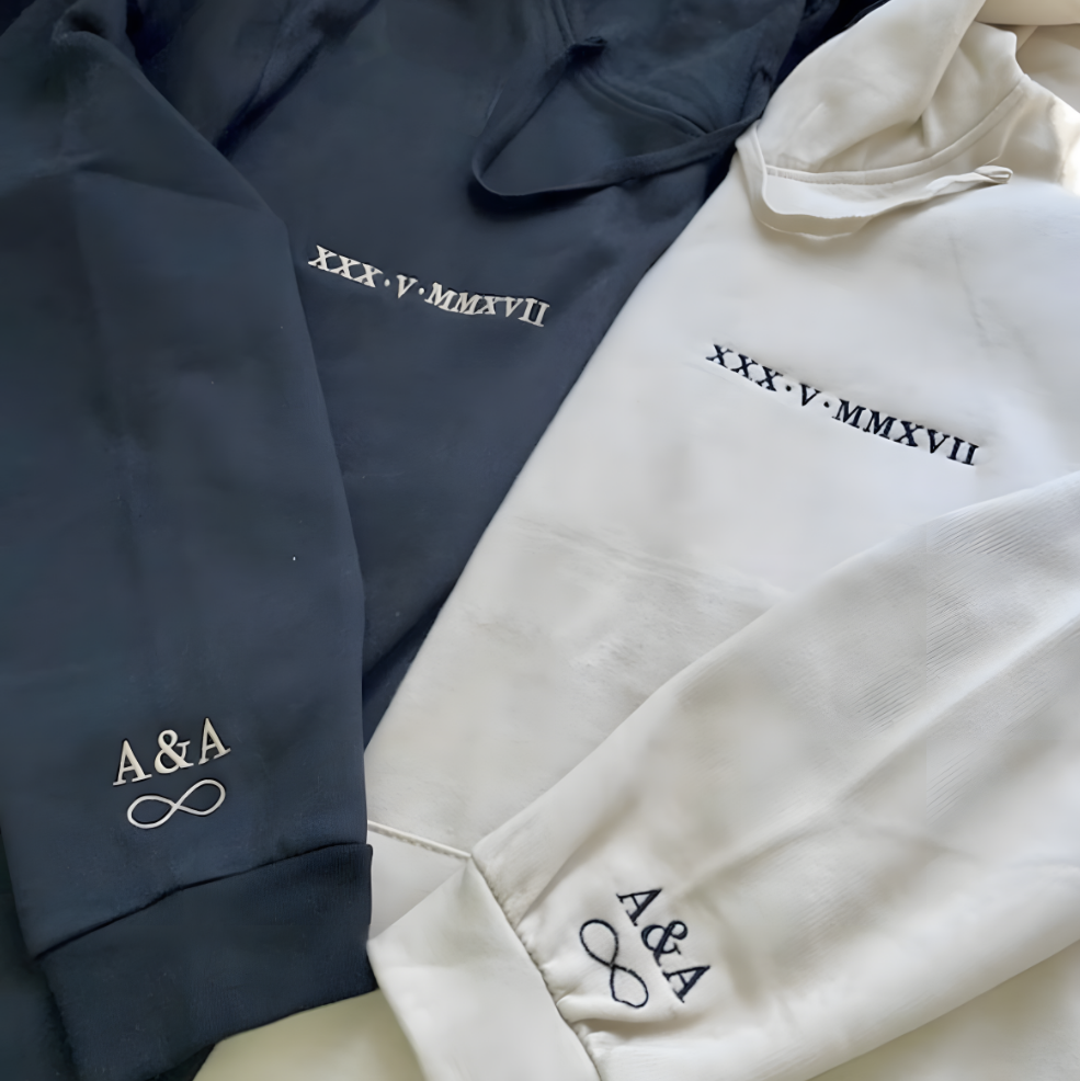 Cutest  Custom Embroidered Roman Numeral Date Couple's Sweatshirt