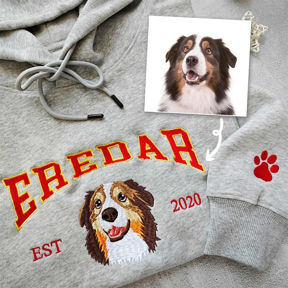 Custom Christmas Embroidered Hoodie/Sweatshirt With Pet Portrait