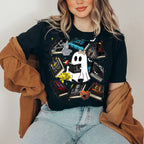 Cute Ghost Reading Books Halloween Graphic Tee