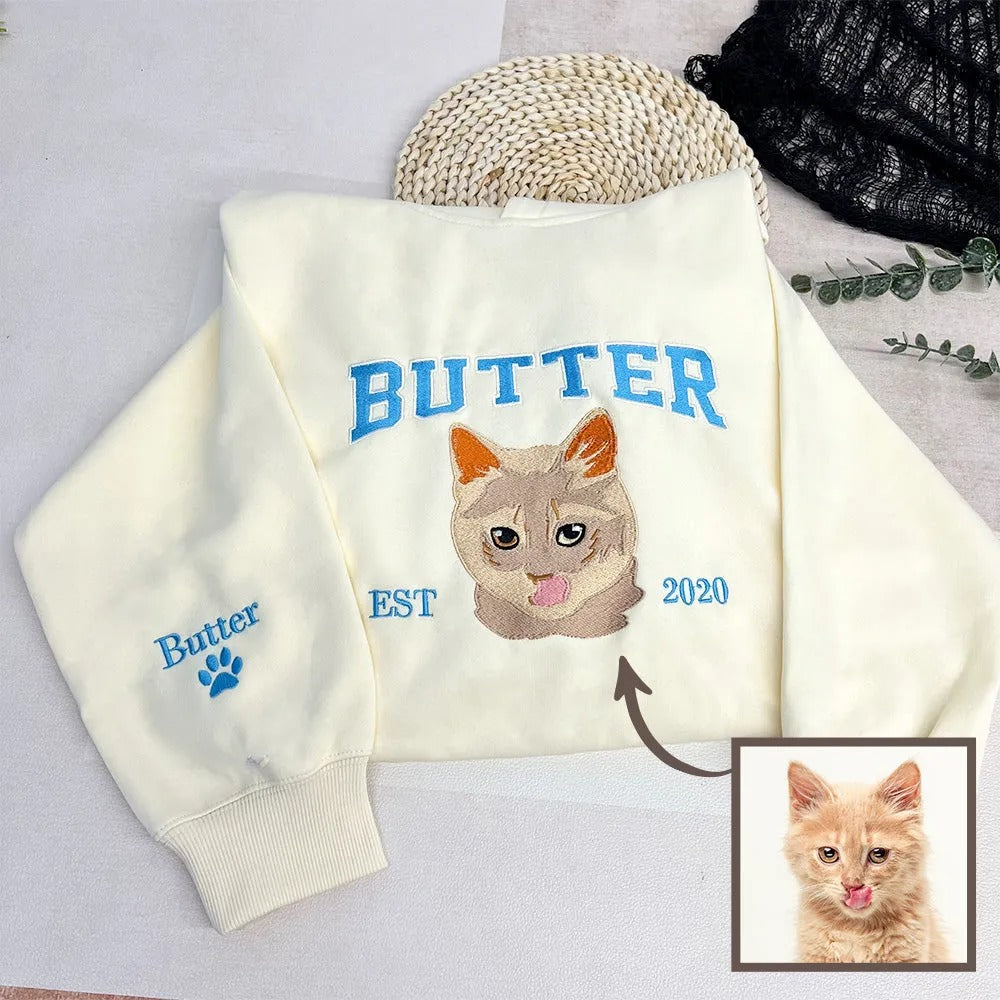 Custom Christmas Embroidered Hoodie/Sweatshirt With Pet Portrait