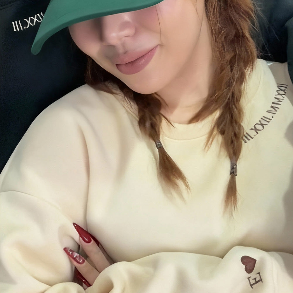 Cutest  Custom Embroidered Roman Numeral Date Couple's Sweatshirt