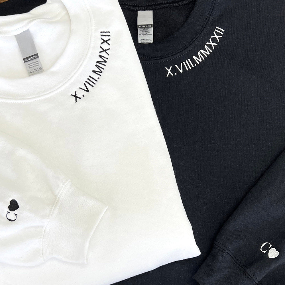 Custom Roman Numeral Embroidered Matching Sweatshirt, Personalized Couples Gifts