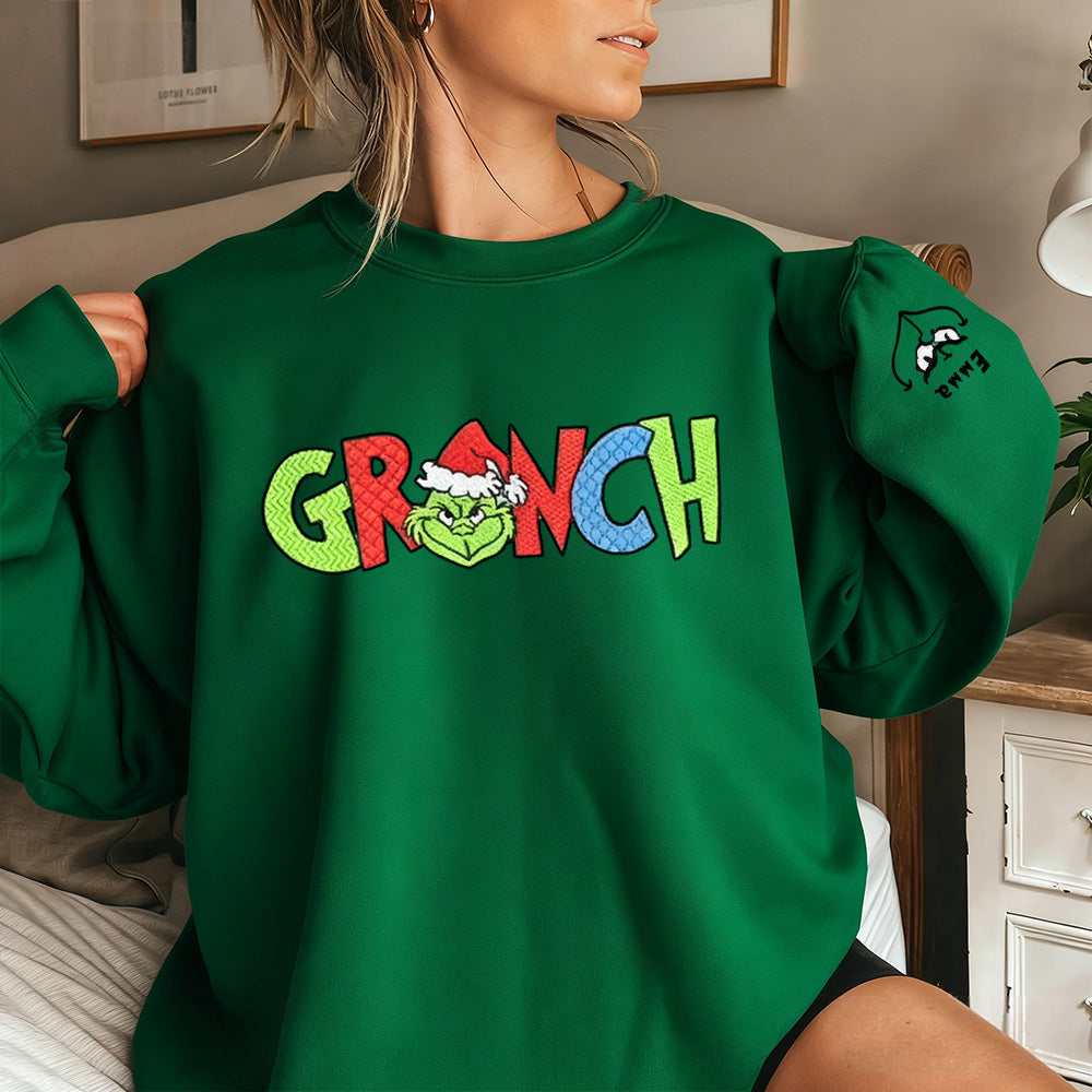 Christmas themed shirt,Fun Christmas gift, Christmas Embroidered Shirt, exquisite Grinch embroidered shirt, a great gift for a family atmosphere.
