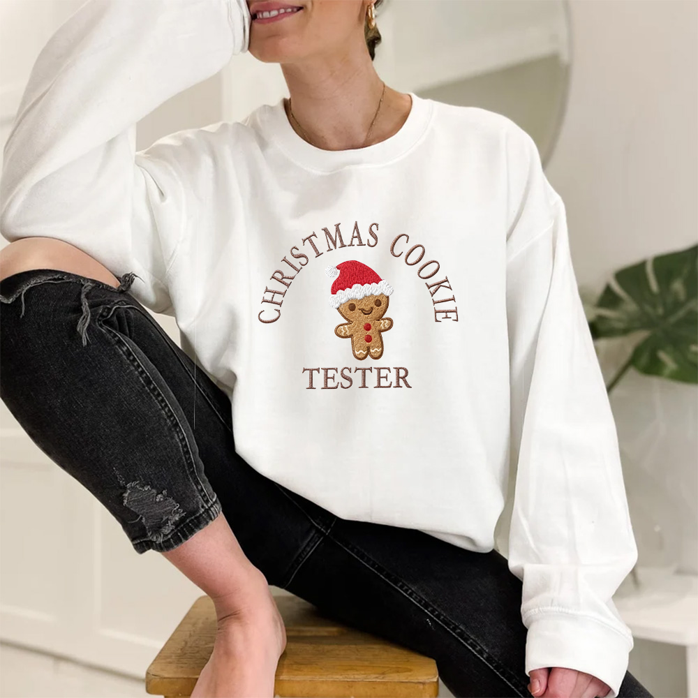 Mini Cute Christmas Themed Shirt, Christmas Embroidered Shirt, Personalized Couples Gift, Cute Gingerbread Man Shirt