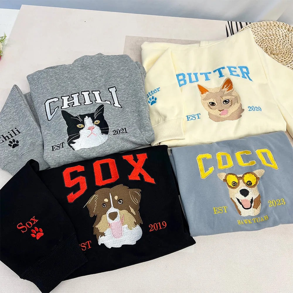 Custom Embroidered Hoodies/Sweatshirts With Pet Portraits