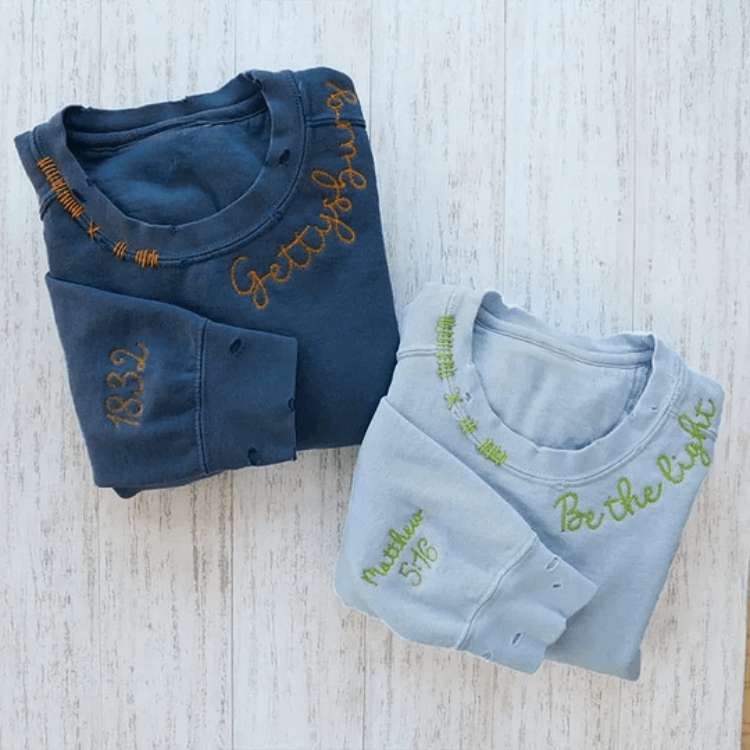 Vintage Custom Crew- Personalized Embroidered Hand Distressed Crew Neck Sweatshirt