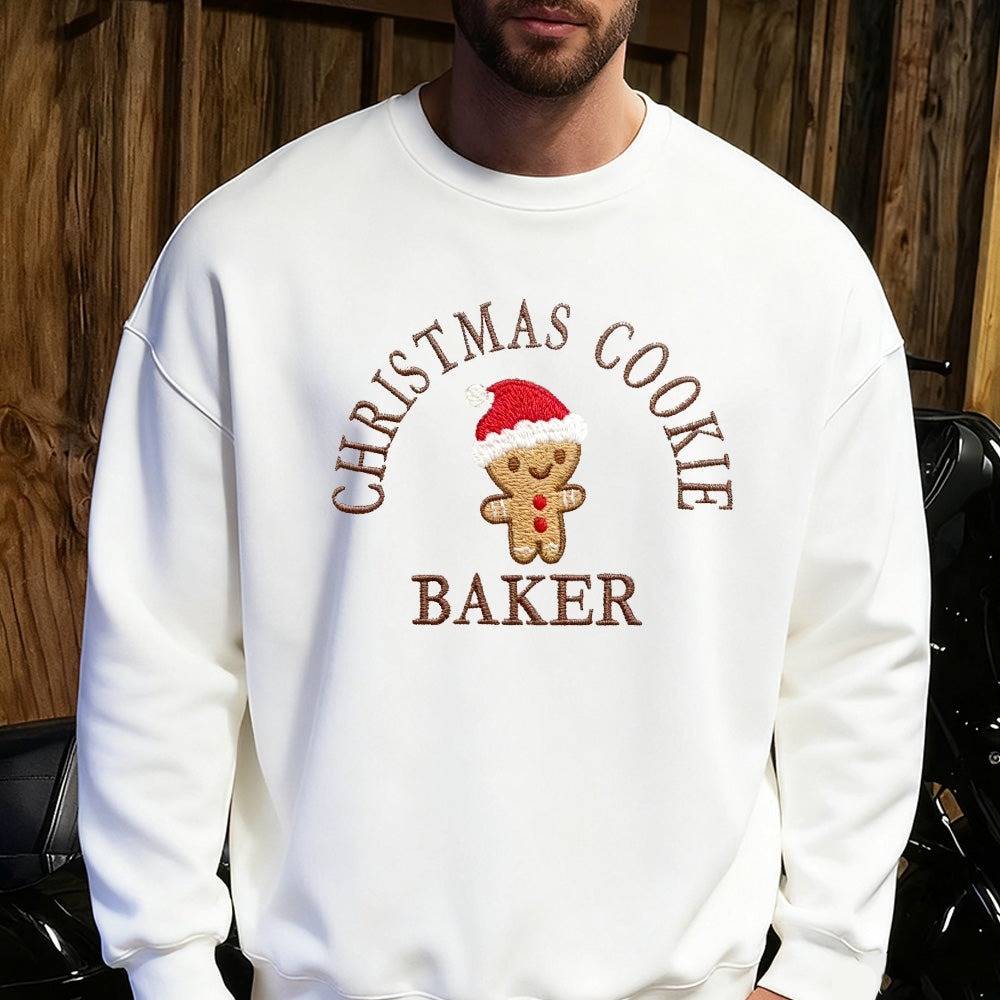 Mini Cute Christmas Themed Shirt, Christmas Embroidered Shirt, Personalized Couples Gift, Cute Gingerbread Man Shirt