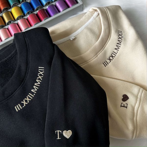 Custom Roman Numeral Embroidered Matching Sweatshirt, Personalized Couples Gifts