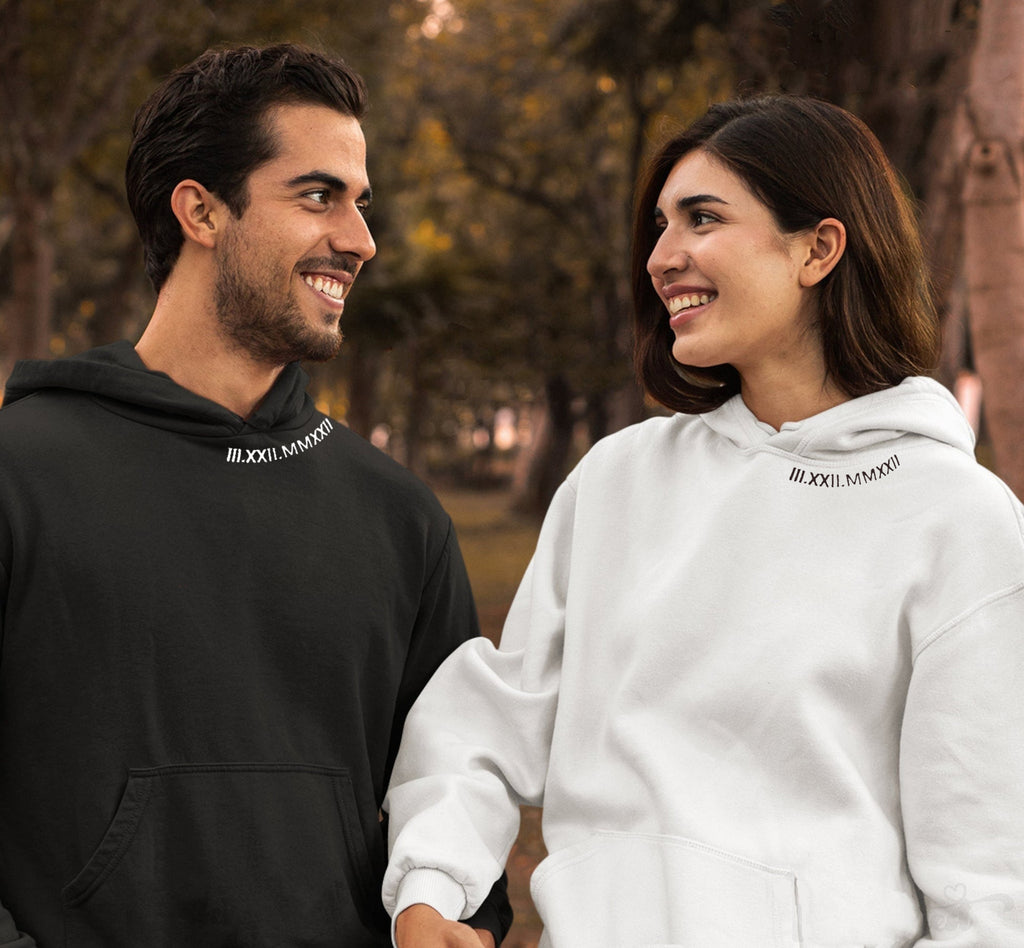 Custom Roman Numeral Embroidered Matching Sweatshirt, Personalized Couples Gifts