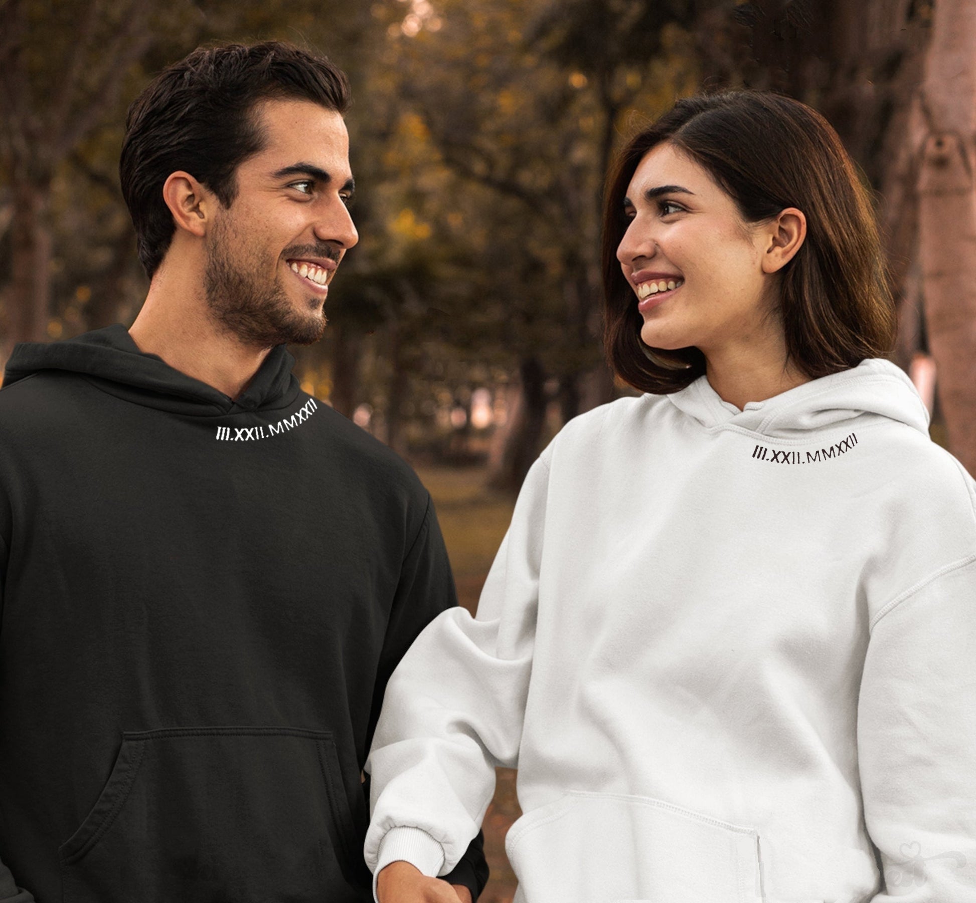 Custom Roman Numeral Embroidered Matching Sweatshirt, Personalized Couples Gifts