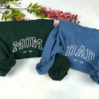 Personalized Mama/Dad Embroidered Sweatshirt, Custom Mom/Dad Embroidery Hoodie