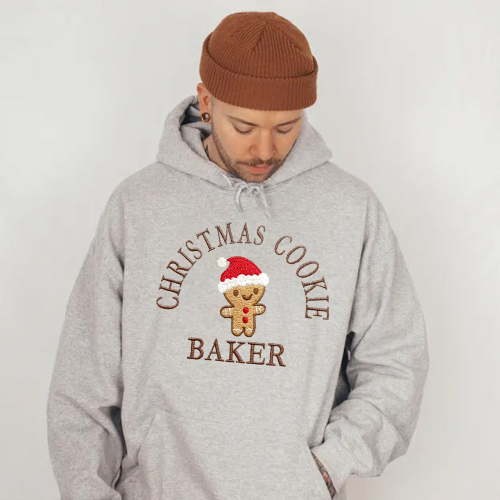 Mini Cute Christmas Themed Shirt, Christmas Embroidered Shirt, Personalized Couples Gift, Cute Gingerbread Man Shirt