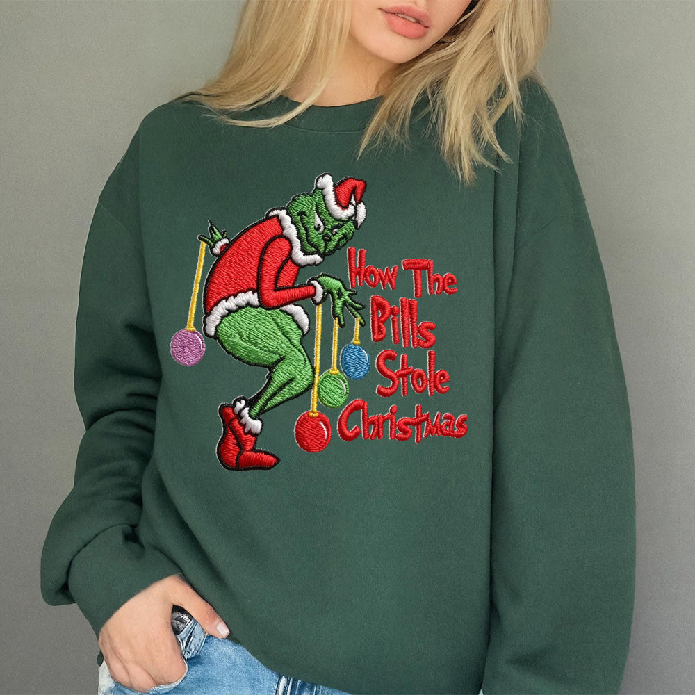 Grinch How The Bills Stole Christmas Embroidered Shirt, Funny Christmas Embroidered Hoodie, Best Gifts For Family