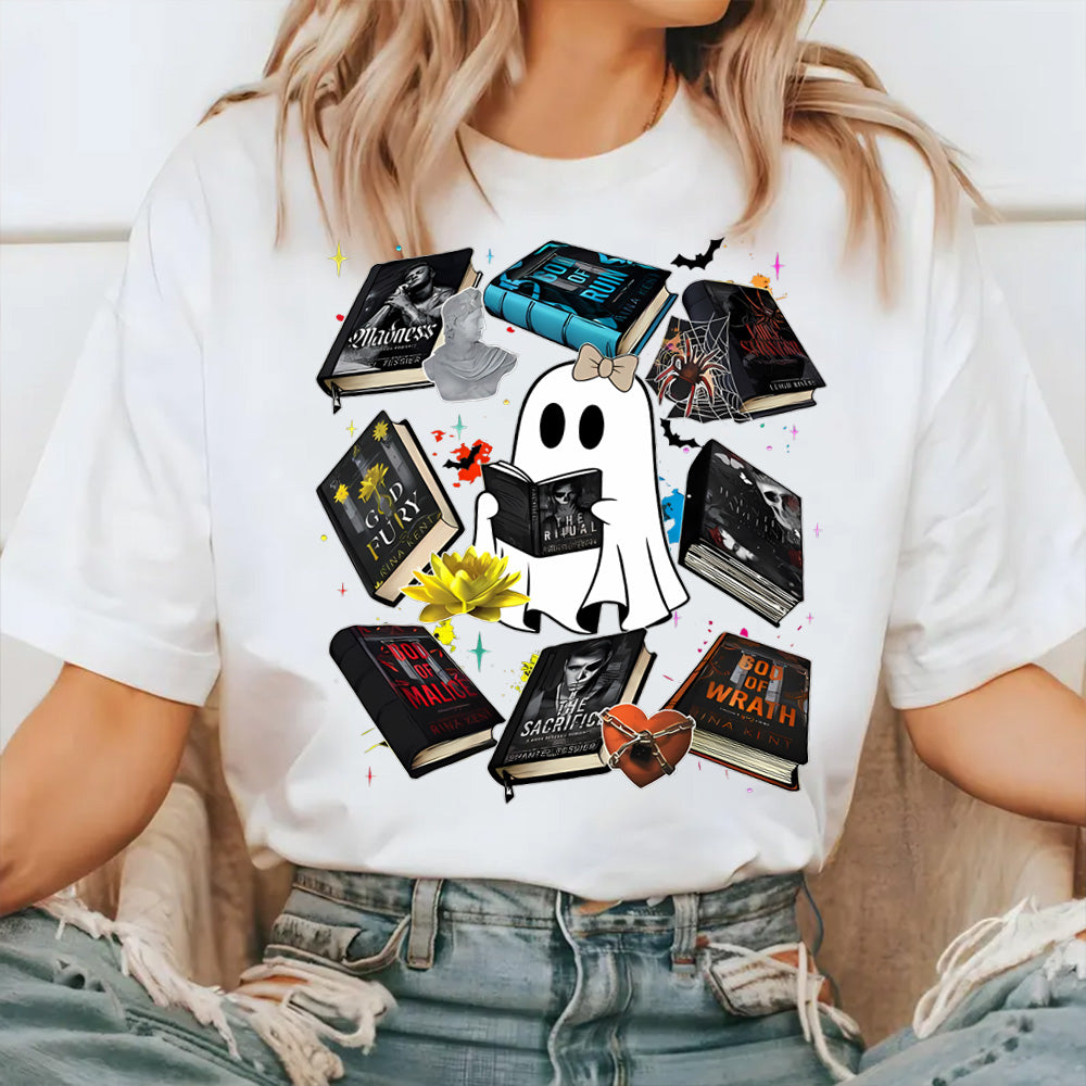 Cute Ghost Reading Books Halloween Graphic Tee
