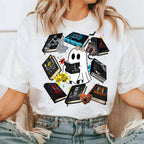 Cute Ghost Reading Books Halloween Graphic Tee